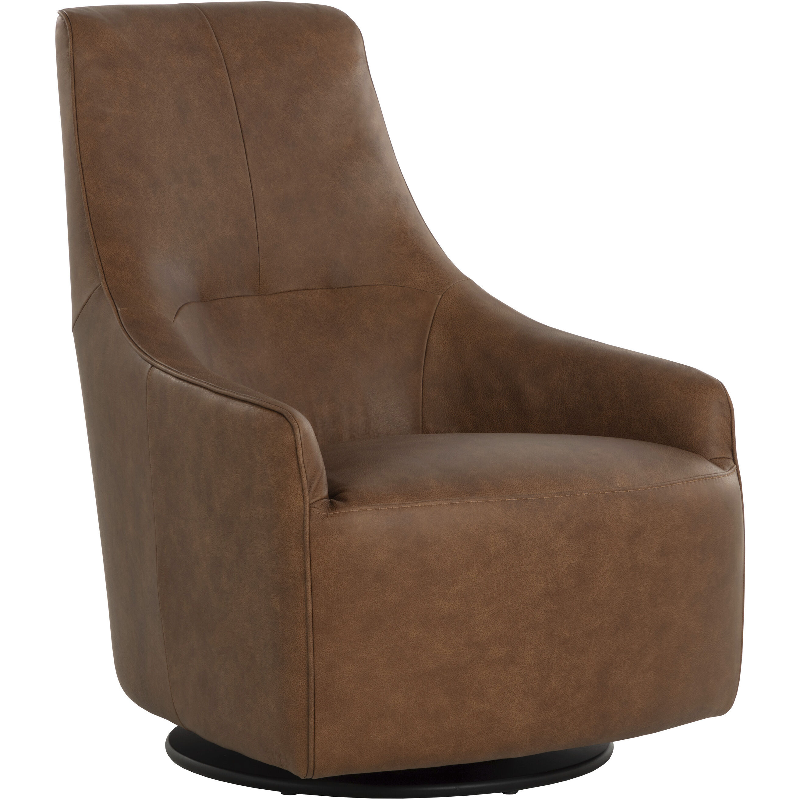 Carmine Cognac Leather Swivel Lounge Chair, Swivel